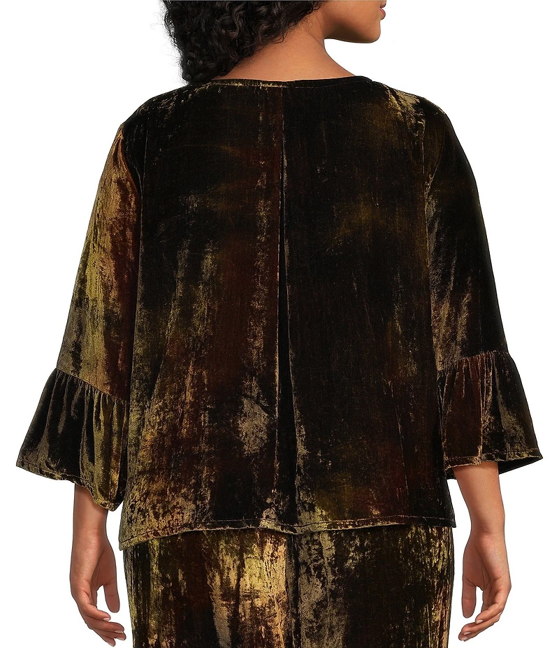 Bryn Walker Plus Size Francine Velvet Round Neck 3/4 Ruffle Sleeve Shirt