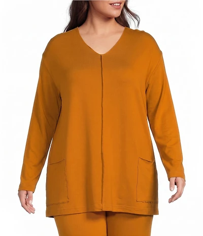 Bryn Walker Plus Size French Terry Bamboo V-Neck Long Sleeve Oversized Sunday Coordinating Tunic