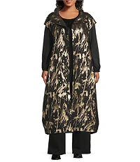 Bryn Walker Plus Size Gaela Foglia D'oro Gold Print Mandarin Collar Cap Sleeve Vest