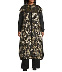 Bryn Walker Plus Size Gaela Foglia D'oro Gold Print Mandarin Collar Cap Sleeve Vest