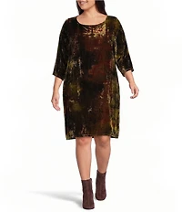 Bryn Walker Plus Size Hester Round Neck 3/4 Sleeve A-Line Velvet Dress