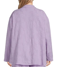 Bryn Walker Plus Size Jacquard Floral Textured Notch Collar 3/4 Sleeve Oversized Button Front Shirt