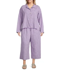 Bryn Walker Plus Size Jacquard Floral Textured Notch Collar 3/4 Sleeve Oversized Button Front Shirt