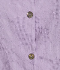 Bryn Walker Plus Size Jacquard Floral Textured Notch Collar 3/4 Sleeve Oversized Button Front Shirt
