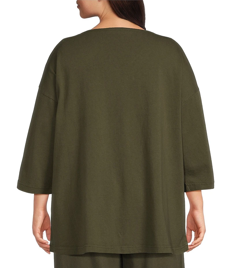 Bryn Walker Plus Size Judy Cotton Jersey Knit V-Neck 3/4 Sleeve Oversized Shirt