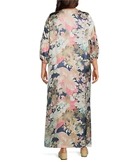 Bryn Walker Plus Size Lanterna Fiori Giardino Round Neck 3/4 Sleeve Dress