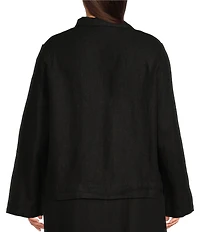 Bryn Walker Plus Size Lewis Heavy Linen Round Notch Lapel Neck Long Sleeve Open Front Jacket