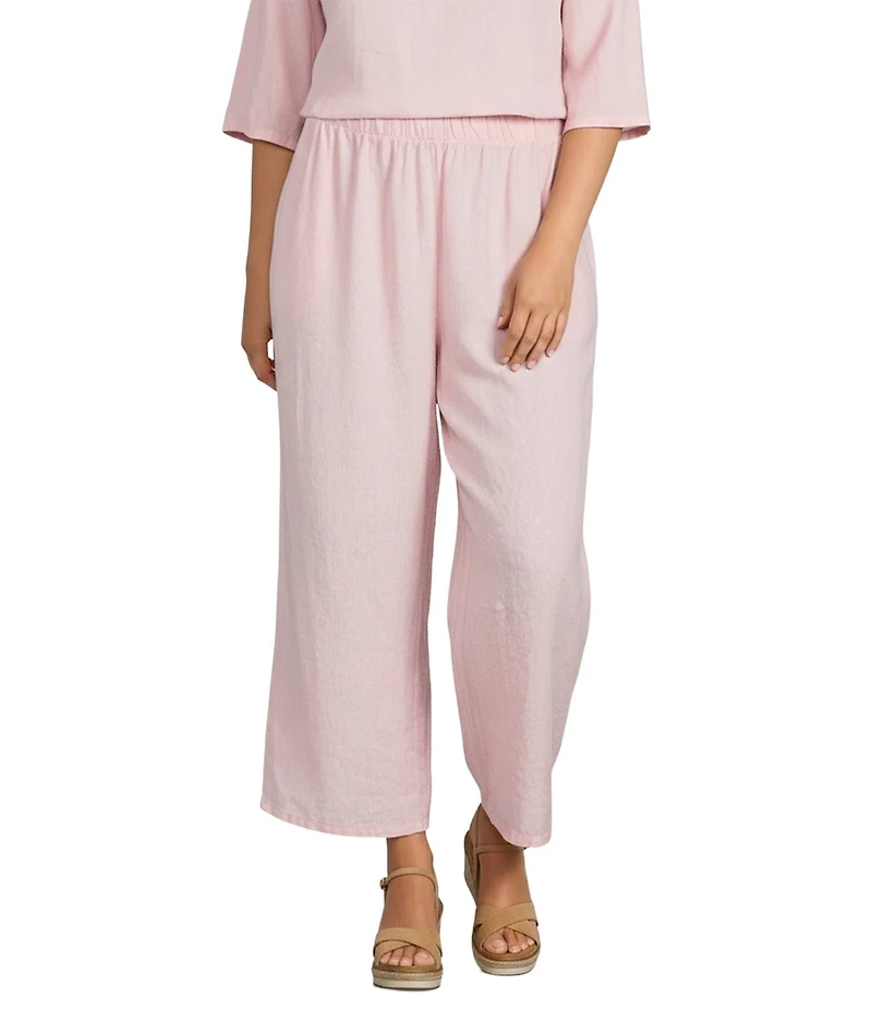 Bryn Walker Plus Size Light Linen Elastic Waist Wide Leg Flood Pants