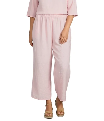 Bryn Walker Plus Size Light Linen Elastic Waist Wide Leg Flood Pants