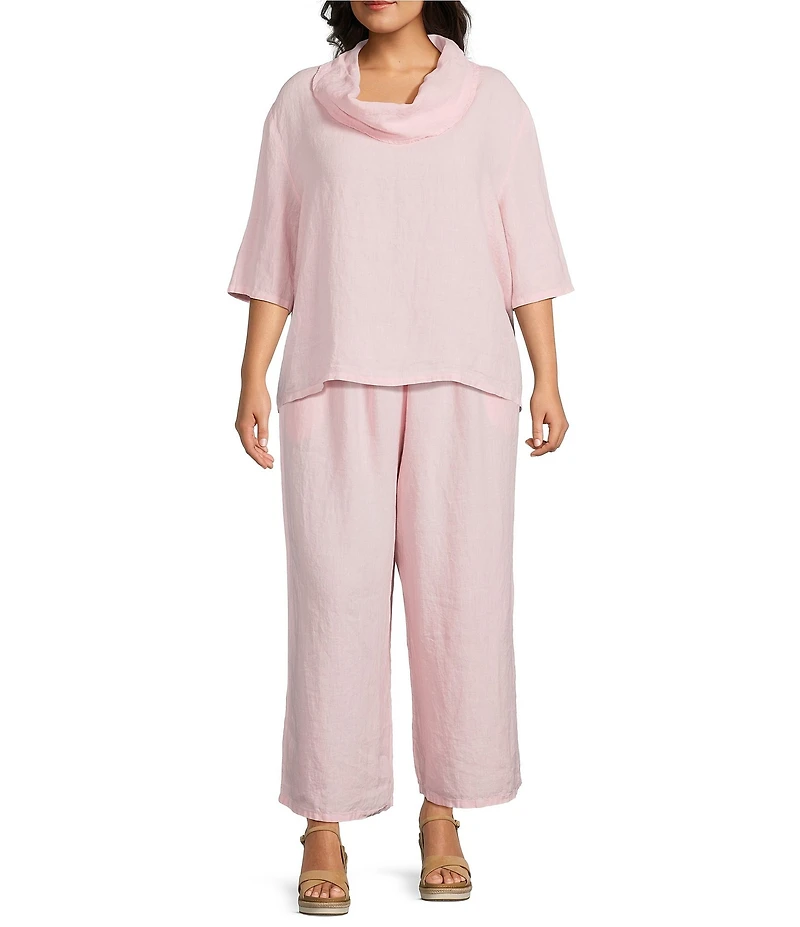Bryn Walker Plus Size Light Linen Elastic Waist Wide Leg Flood Pants
