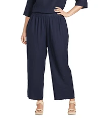 Bryn Walker Plus Size Light Linen Elastic Waist Wide Leg Flood Pants