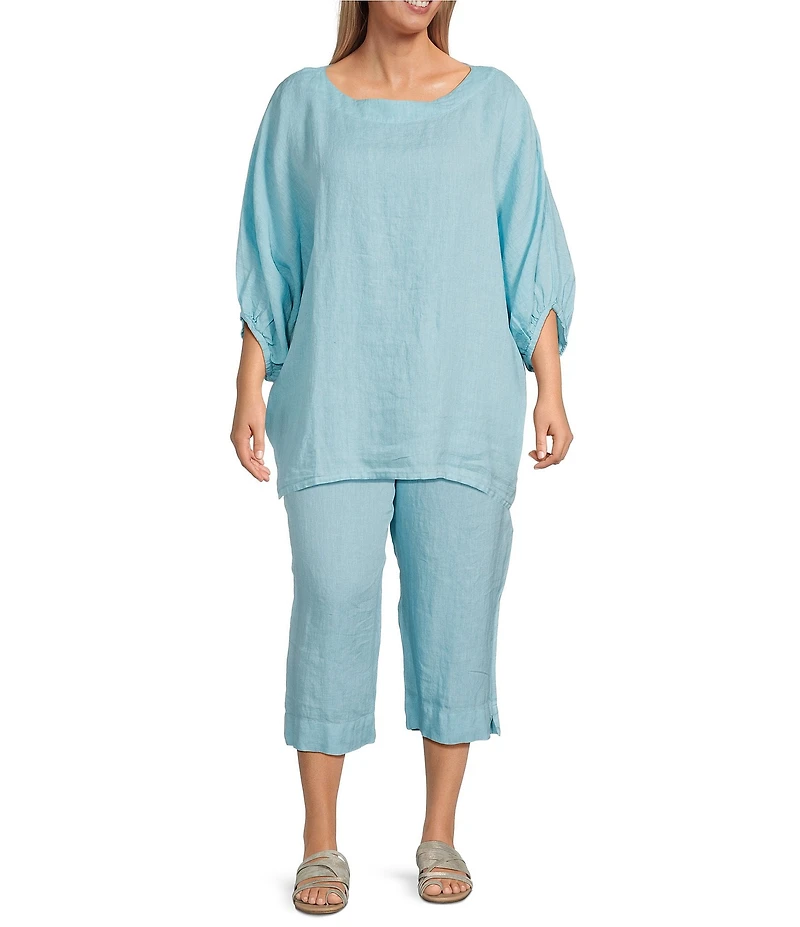 Bryn Walker Plus Size Light Linen Straight Leg Pull-On Cropped Pants