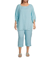 Bryn Walker Plus Size Light Linen Straight Leg Pull-On Cropped Pants