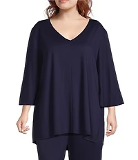 Bryn Walker Plus Size Lila Modal Ponti V-Neck 3/4 Sleeve Tunic