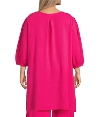 Bryn Walker Plus Size Lucian Cotton Jacquard Round Neck 3/4 Balloon Sleeve Tunic