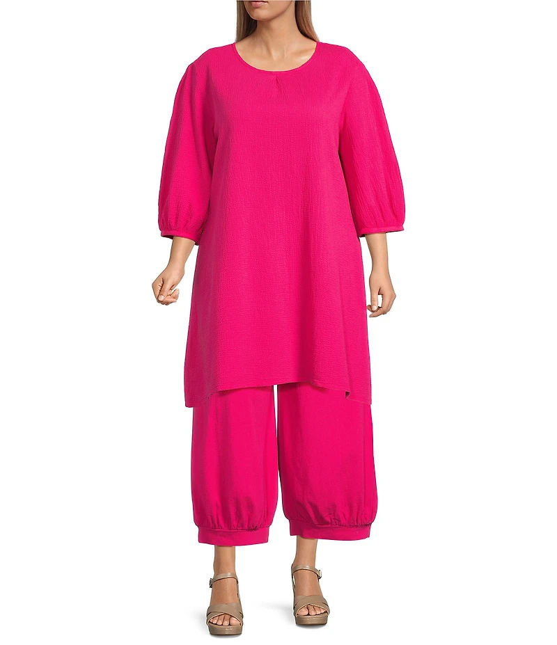 Bryn Walker Plus Size Lucian Cotton Jacquard Round Neck 3/4 Balloon Sleeve Tunic