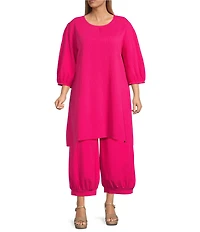 Bryn Walker Plus Size Lucian Cotton Jacquard Round Neck 3/4 Balloon Sleeve Tunic