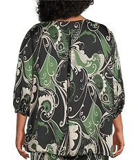 Bryn Walker Plus Size Coordinating Lucinda Giardino Viscose Satin Round Neck 3/4 Sleeve Shirt