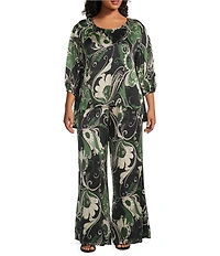Bryn Walker Plus Size Coordinating Lucinda Giardino Viscose Satin Round Neck 3/4 Sleeve Shirt