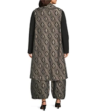 Bryn Walker Plus Size Marceline Memory Crunch Jacquard Shawl Collar Sleeveless Vest