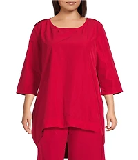 Bryn Walker Plus Size Memory Crunch Round Neck 3/4 Sleeve High-Low Tunic