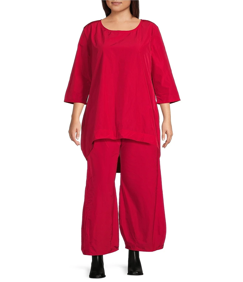 Bryn Walker Plus Size Memory Crunch Round Neck 3/4 Sleeve High-Low Tunic