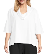 Bryn Walker Plus Size Nola Cotton Jersey Cowl Neck Elbow Sleeve Oversized Shirt