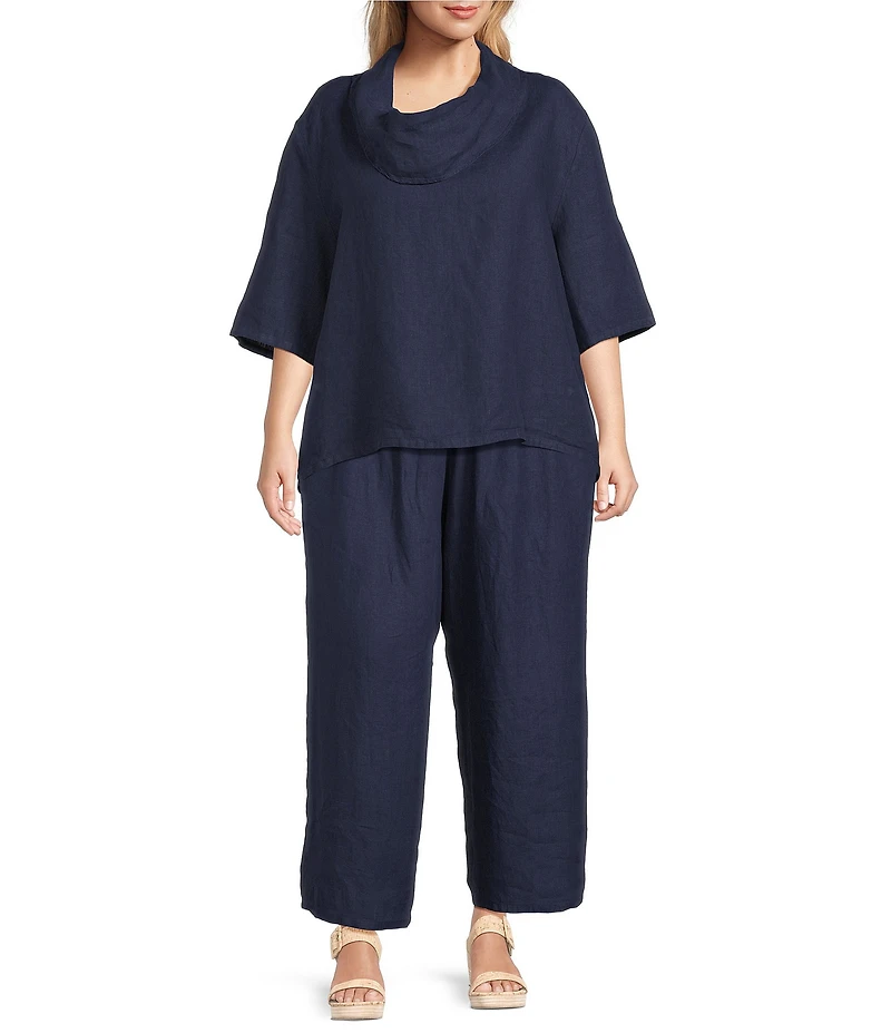 Bryn Walker Plus Size Nola Light Linen Cowl Neck Elbow Sleeve Oversized Shirt