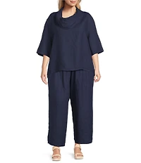 Bryn Walker Plus Size Nola Light Linen Cowl Neck Elbow Sleeve Oversized Shirt