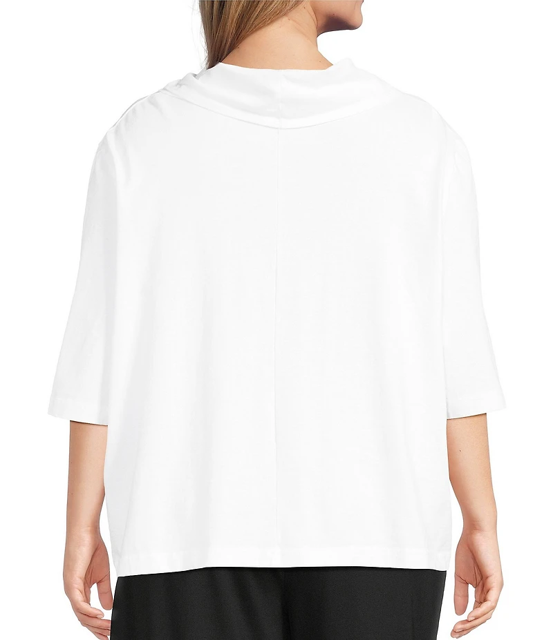 Bryn Walker Plus Size Nola Light Linen Cowl Neck Elbow Sleeve Oversized Shirt