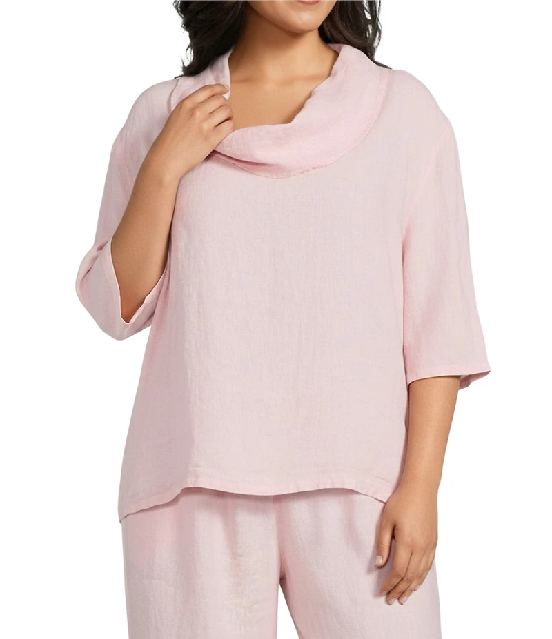 Bryn Walker Plus Size Nola Light Linen Cowl Neck Elbow Sleeve Oversized Shirt