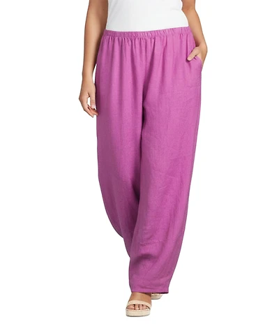 Bryn Walker Plus Size Oliver Light Linen Elastic Waist Wide Leg Lantern Oversized Pants