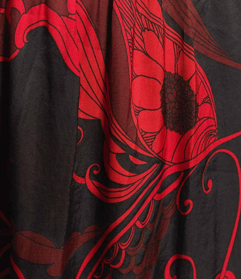 Bryn Walker Plus Size Osca Giardino Print Satin Elastic Waist Coordinating Wide Leg Pants