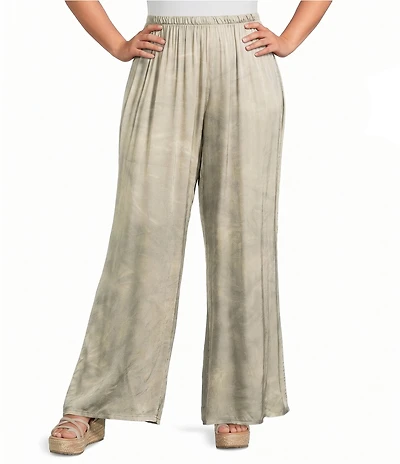 Bryn Walker Plus Size Osca Italian Viscose Satin Elastic Waist Wide Leg Pants