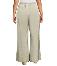 Bryn Walker Plus Size Osca Italian Viscose Satin Elastic Waist Wide Leg Pants