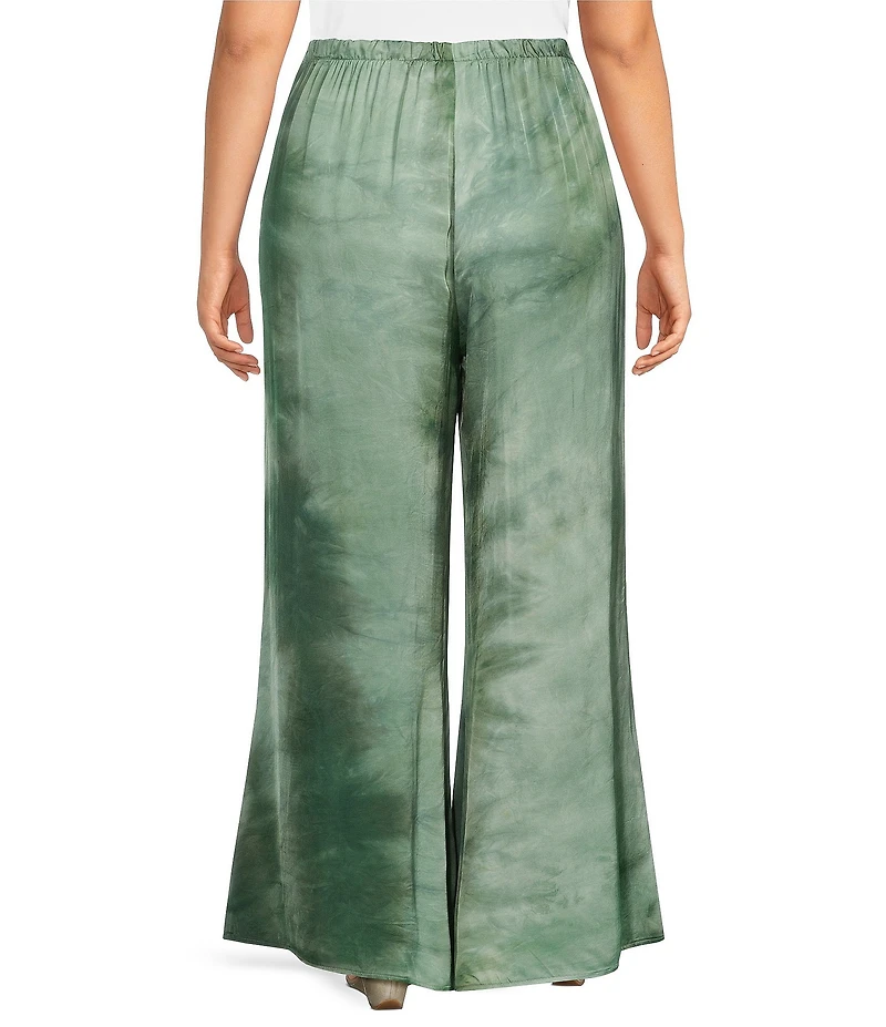 Bryn Walker Plus Size Osca Verde Printed Satin Elastic Waist Wide Leg Pants