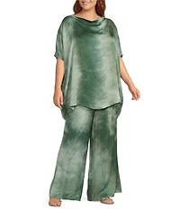Bryn Walker Plus Size Osca Verde Printed Satin Elastic Waist Wide Leg Pants