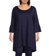 Bryn Walker Plus Size Phryne Modal Ponti Round Neck 3/4 Bell Sleeve Tunic