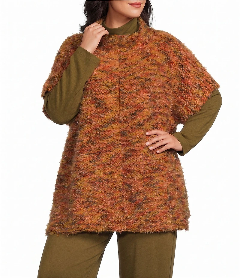 Bryn Walker Plus Size Pip Isle Of Skye Knit Sweater Mock Neck Short Sleeve Oversized Poncho