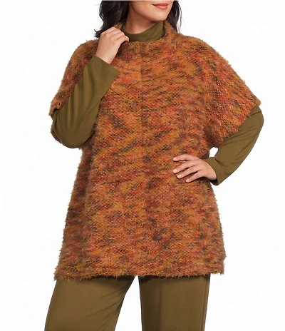 Bryn Walker Plus Size Pip Isle Of Skye Knit Sweater Mock Neck Short Sleeve Oversized Poncho