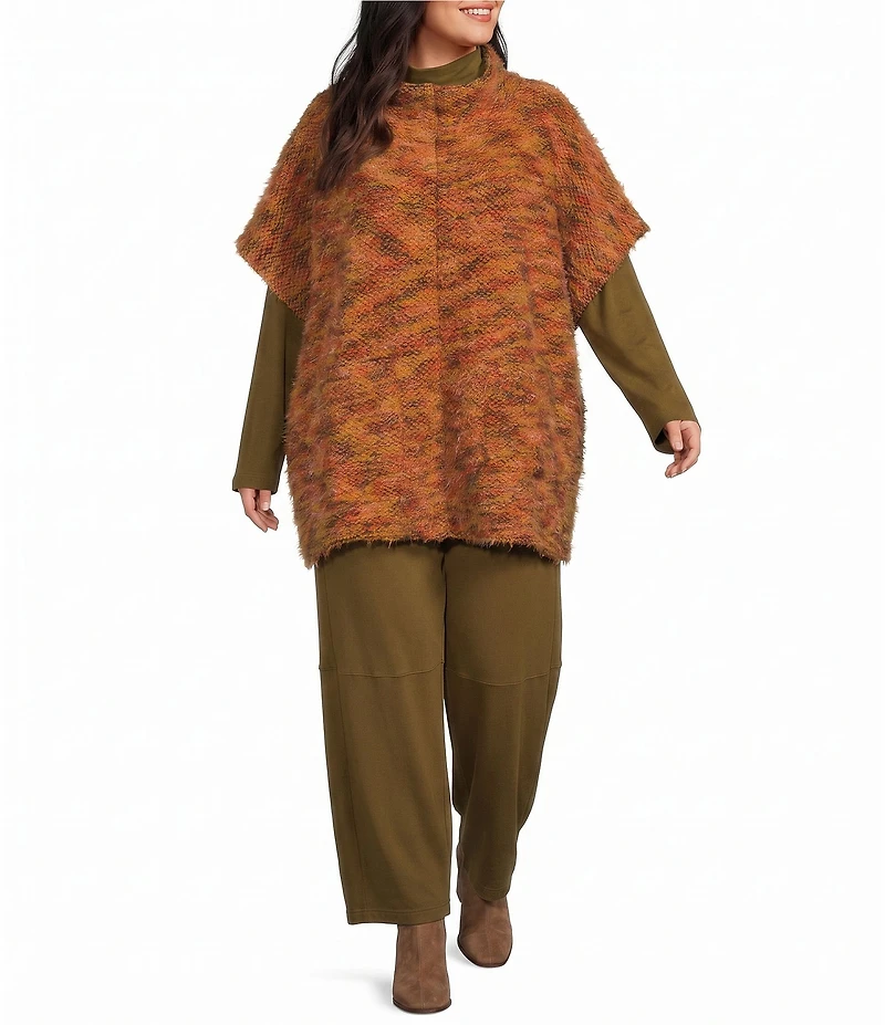 Bryn Walker Plus Size Pip Isle Of Skye Knit Sweater Mock Neck Short Sleeve Oversized Poncho