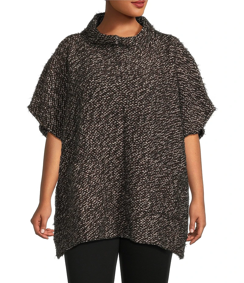 Bryn Walker Plus Size Pip Wool Blend Knit Mock Neck Cao Sleeve Poncho