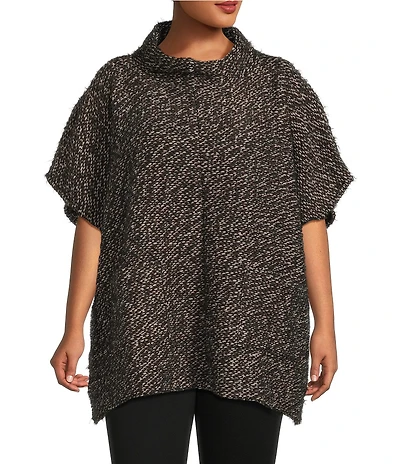 Bryn Walker Plus Size Pip Wool Blend Knit Mock Neck Cao Sleeve Poncho
