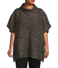 Bryn Walker Plus Size Pip Wool Blend Knit Mock Neck Cao Sleeve Poncho