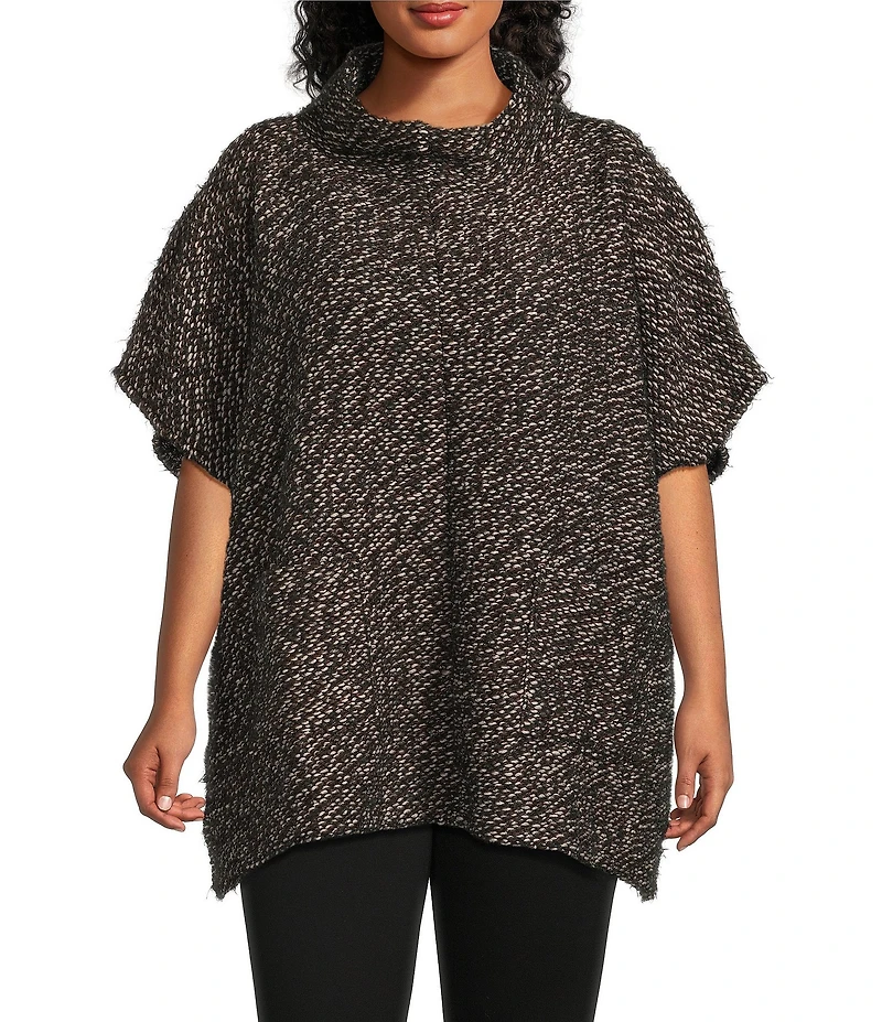 Bryn Walker Plus Size Pip Wool Blend Knit Mock Neck Cao Sleeve Poncho