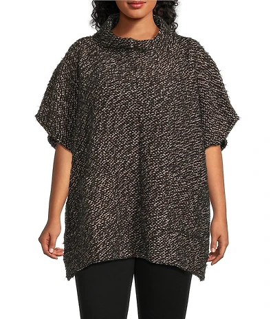 Bryn Walker Plus Size Pip Wool Blend Knit Mock Neck Cao Sleeve Poncho