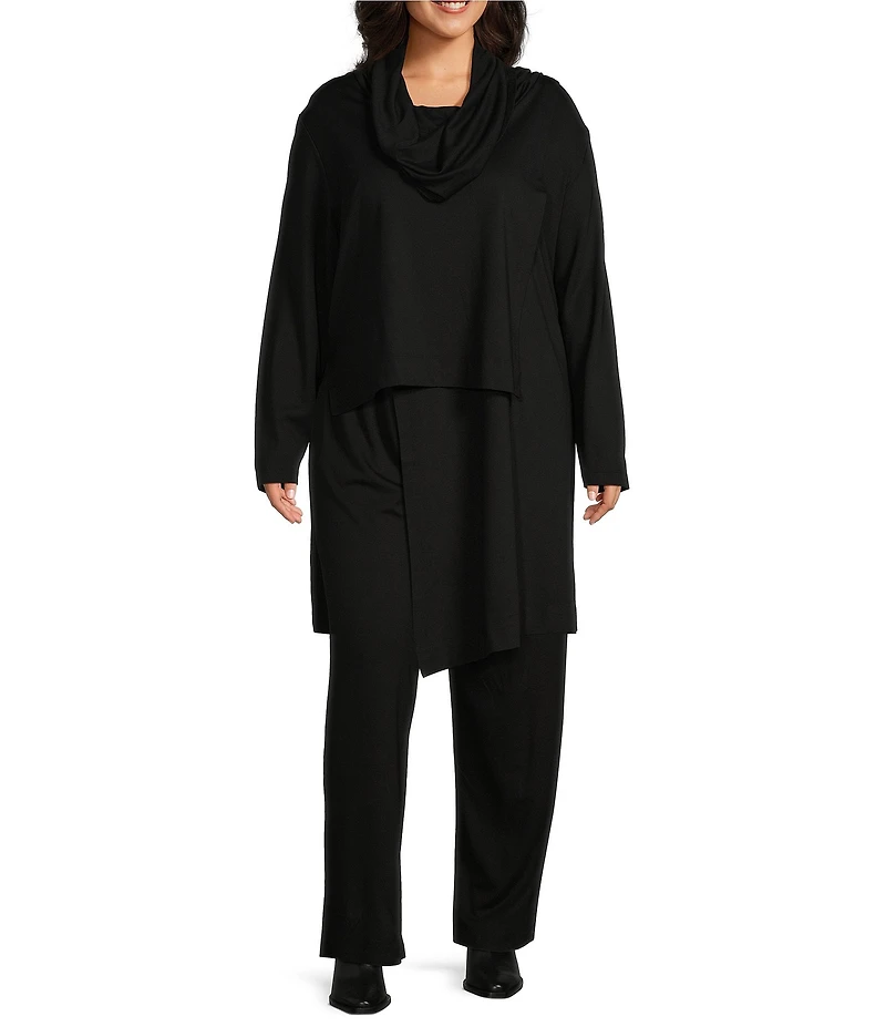 Bryn Walker Plus Size Pita Modal Ponte Cowl Neck Long Sleeve Asymmetrical Front Peak Tunic