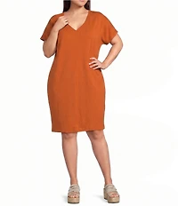 Bryn Walker Plus Size Reagan Cotton Jersey Knit V-Neck Short Sleeve Oversized Tunic Dress