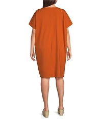 Bryn Walker Plus Size Reagan Cotton Jersey Knit V-Neck Short Sleeve Oversized Tunic Dress