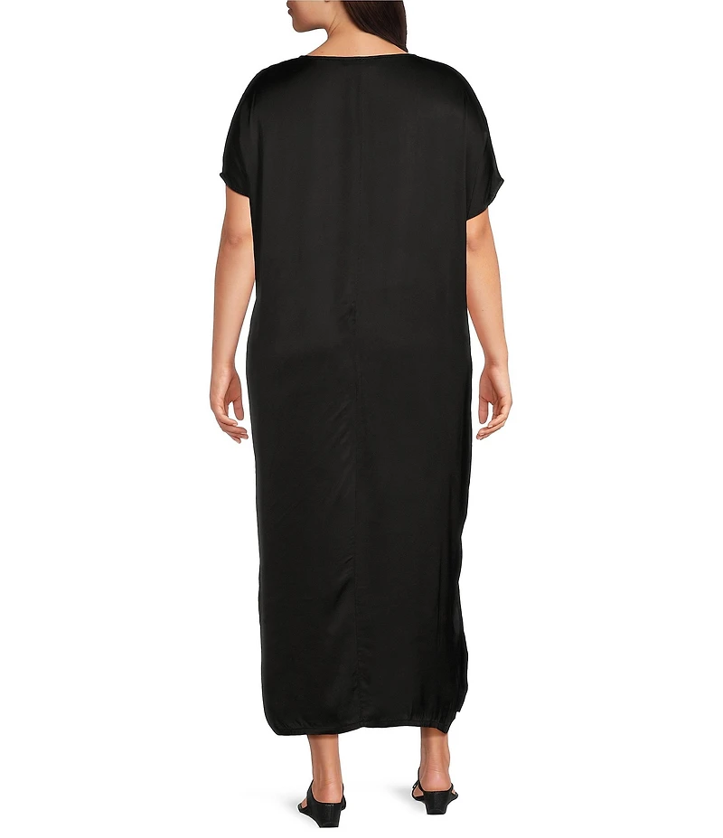 Bryn Walker Plus Size Rebecca Satiny Woven V-Neck Cap Sleeve Oversized Dress